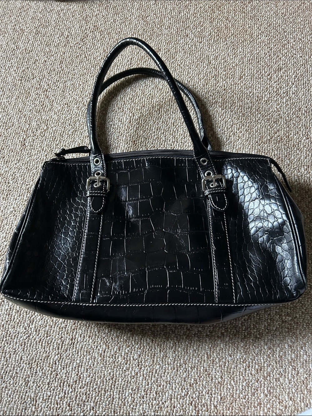 Black Croc-Embossed Women's Satchel